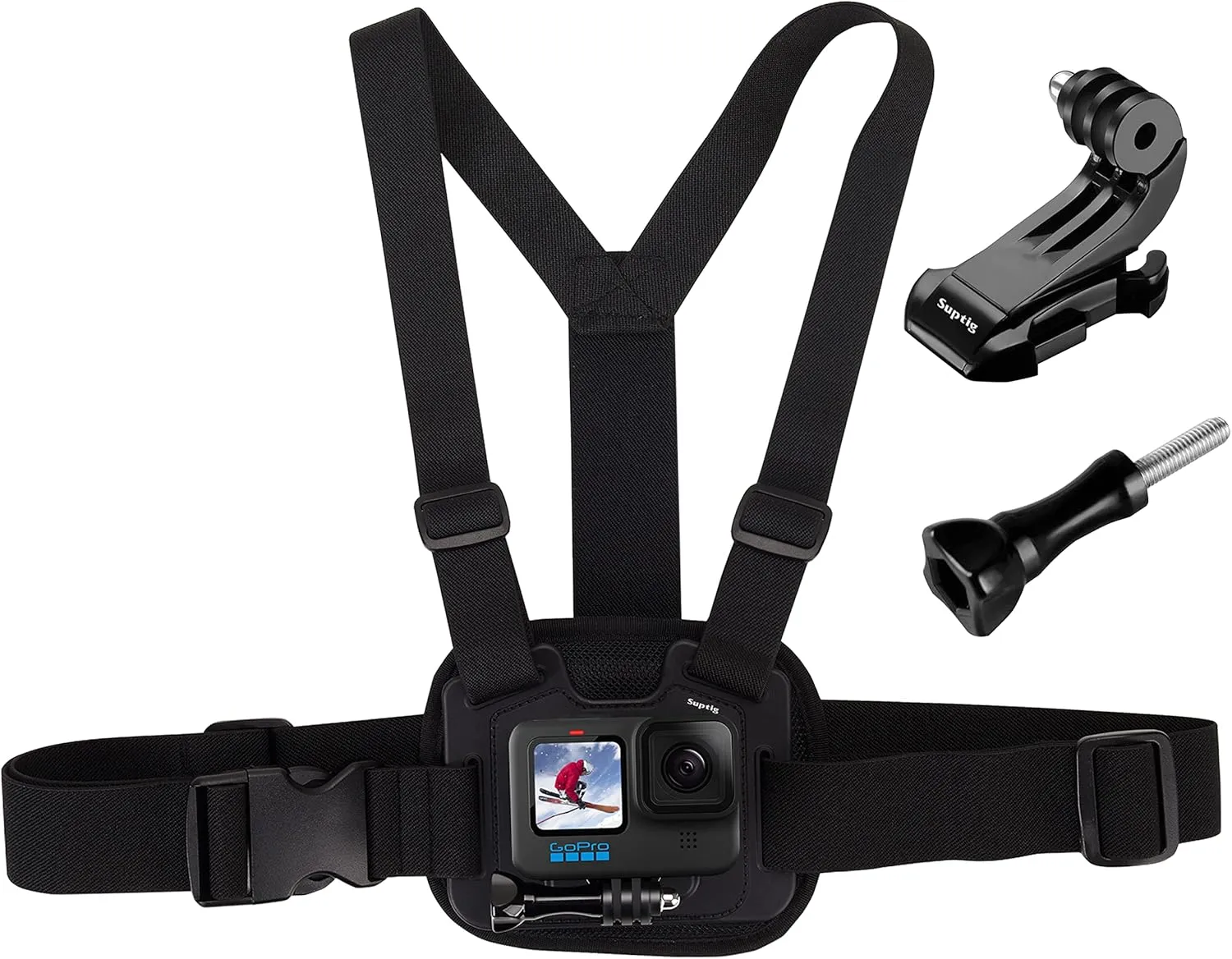 Suptig Chest Mount, Adjustable Chest Strap, Breathable Material for Gopro Hero 13 Hero 12 Hero 11 Hero 10 Hero 9 Hero 8 Hero 7 Hero 5 4 3, AKASO, DJI osmo and More Action Cameras (Black)