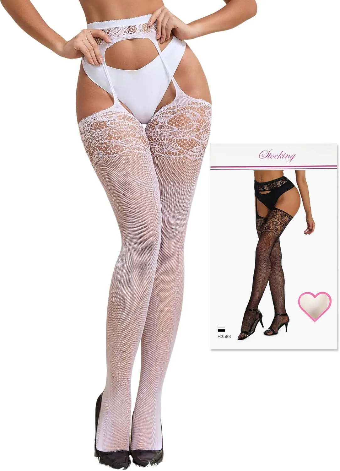 Suspender Tights Stockings for Women Sexy Lace Pantyhose with Garter Belt Plus Size XS-5XL
