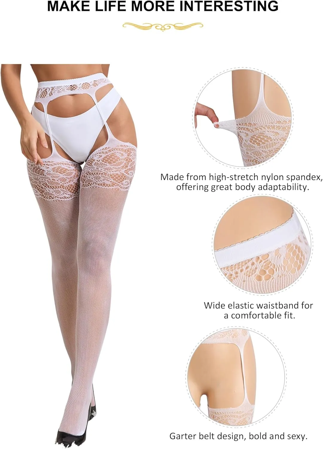 Suspender Tights Stockings for Women Sexy Lace Pantyhose with Garter Belt Plus Size XS-5XL