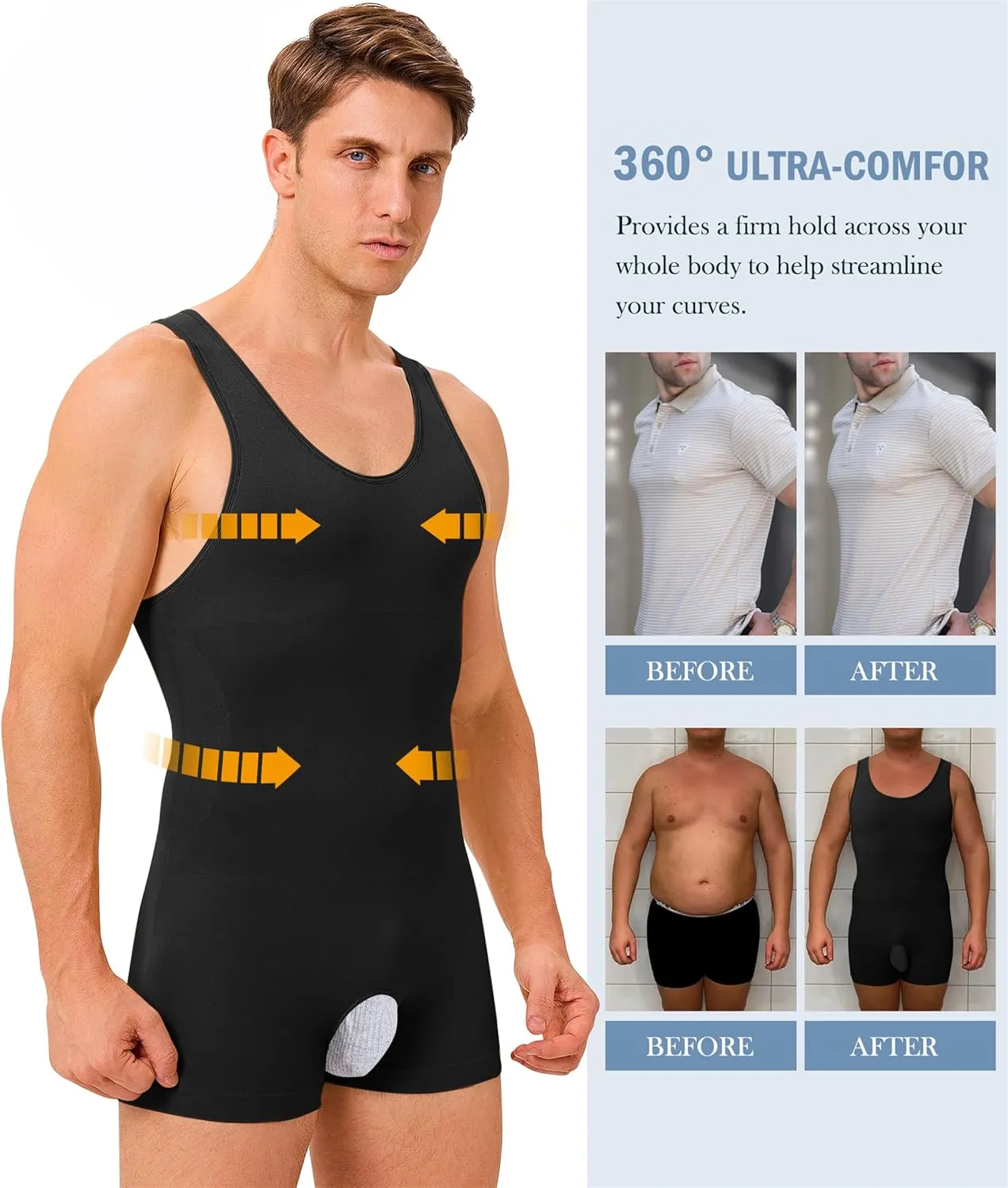 TAILONG Mens Full Body Shaper Slimming Shirt Tummy Control Shapewear Sleeveless Compression Bodysuit Fajas Para Hombres