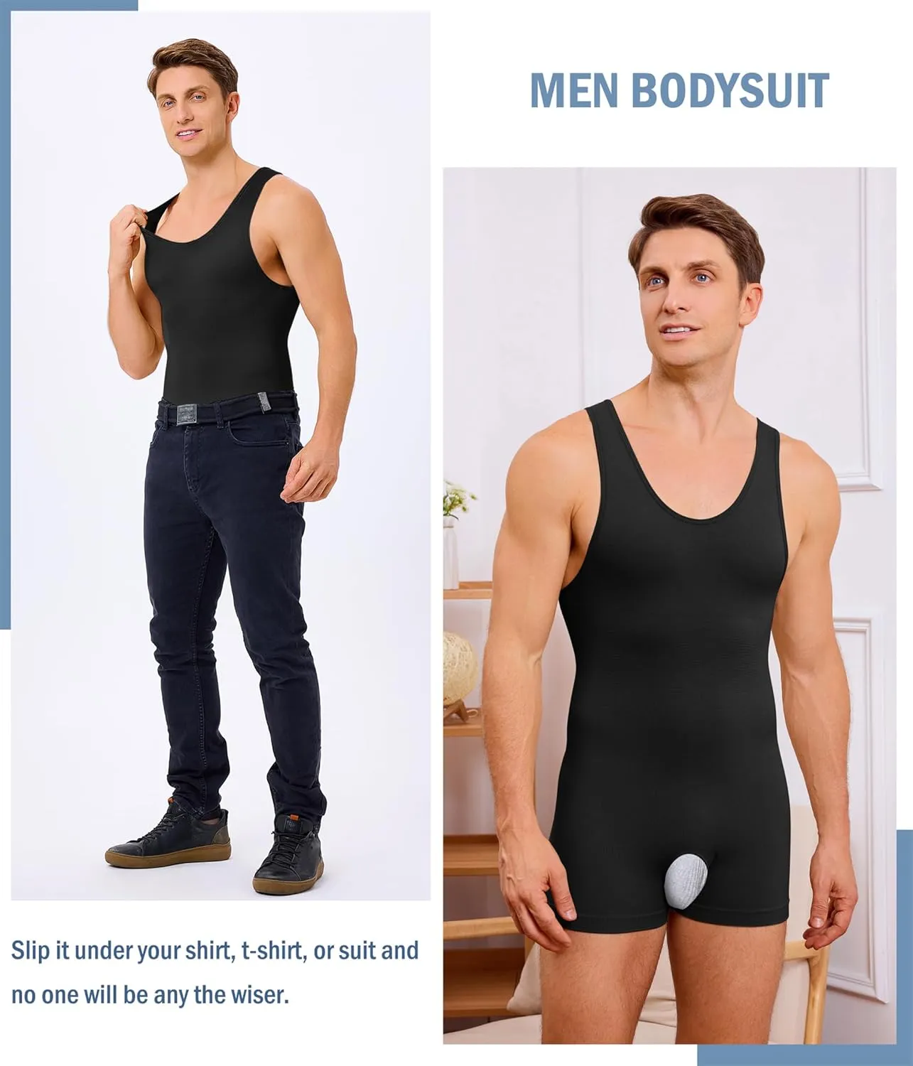 TAILONG Mens Full Body Shaper Slimming Shirt Tummy Control Shapewear Sleeveless Compression Bodysuit Fajas Para Hombres