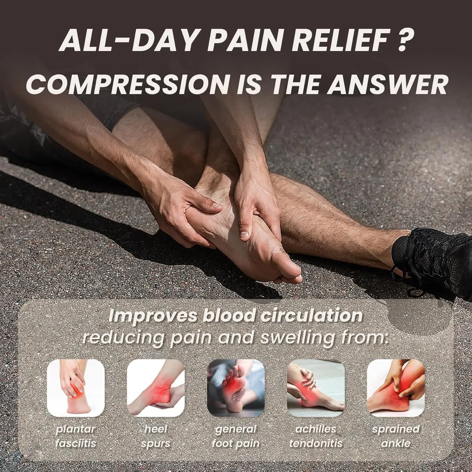 WANDER Compression Socks for Plantar Fasciitis, 2 Pairs Foot & Ankle Brace Socks for Sprained - Achilles Tendonitis Relief Heel Spurs, Foot Swelling & Fatigue Arch, Support Brace Ankle Sleeve