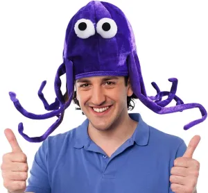 Whimsical Purple Octopus Squid Plush Hat. Playful Costume Accessory Cap for Memorable Celebrations. Comfortable Fit with Easy-To-Wear Design. Ideal for Easter, Halloween, Christmas, Cosplay etc.