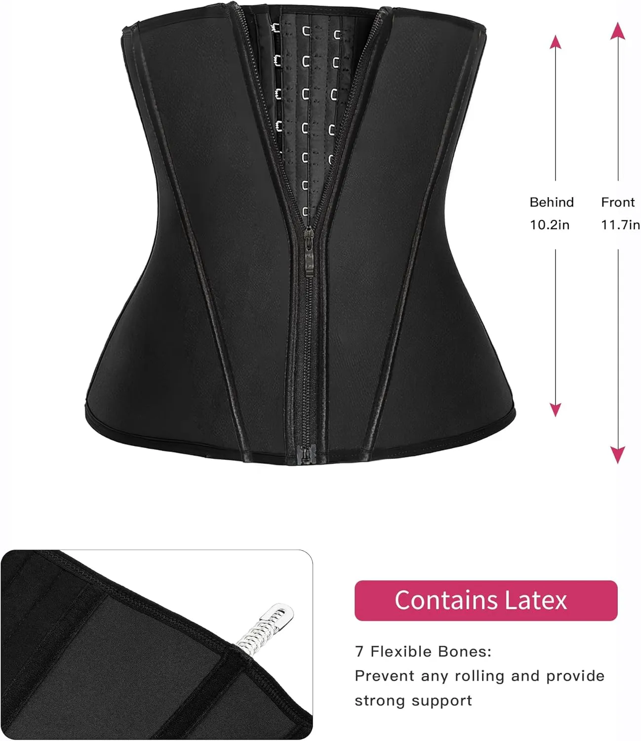 YIANNA Waist Trainer for Women Latex Underbust Tummy Control Waist Cincher Corset Hourglass Body Shaper Zipper and Hooks